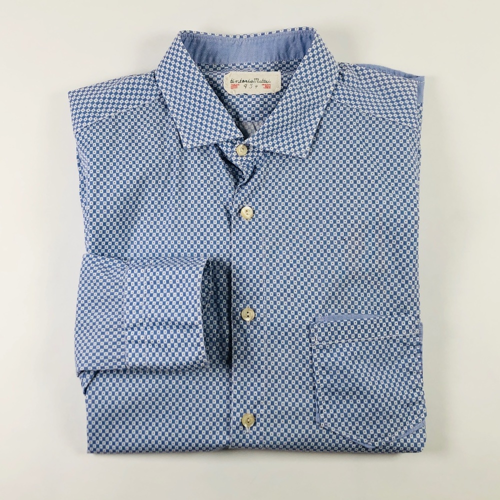 Tintoria Mattei 954 Men's LS Shirt - Blue Pattern, Medium